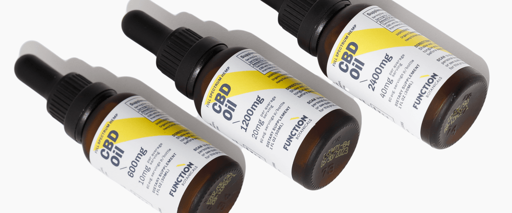Function Botanicals Full Spectrum CBD Tinctures in 600mg, 1200mg and 2400mg.